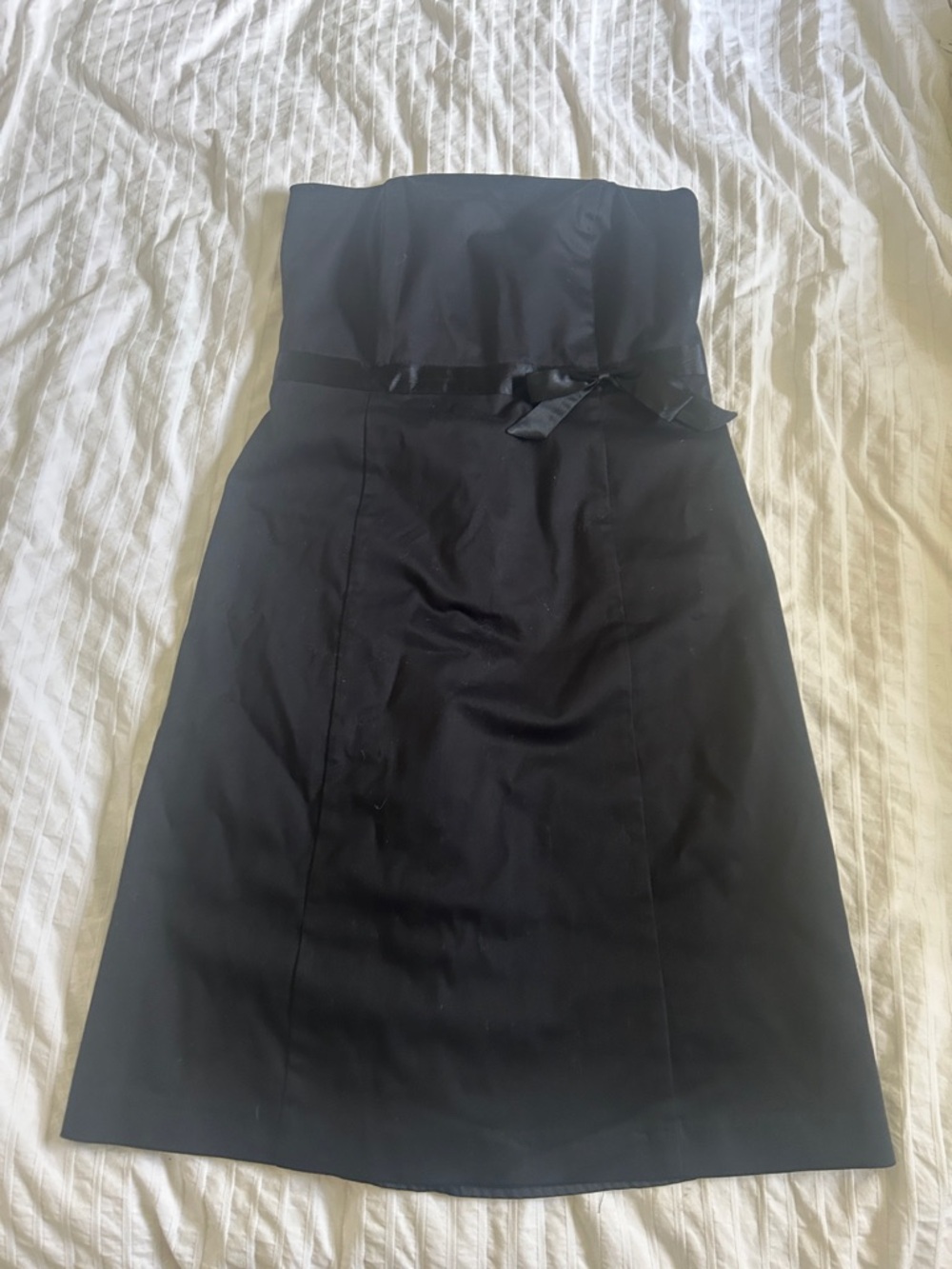 Strapless Black Cotton blend Satin Accent A-Line Dress